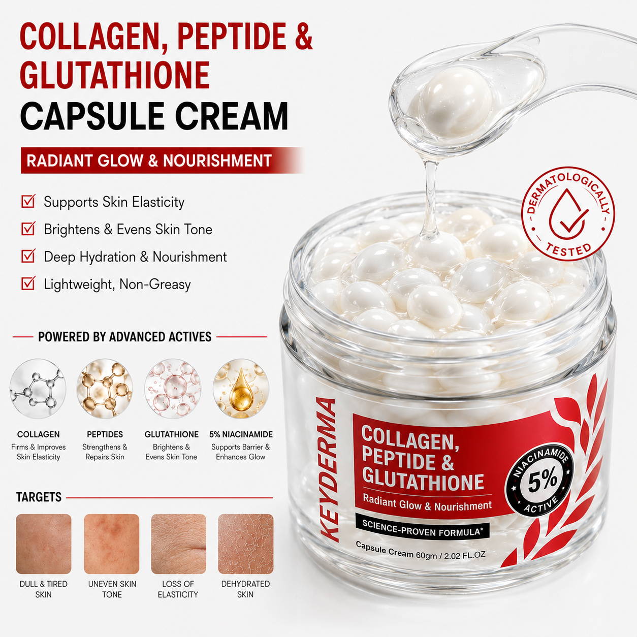 KEYDERMA Collagen, Peptide & Glutathione Capsule Cream 60gm