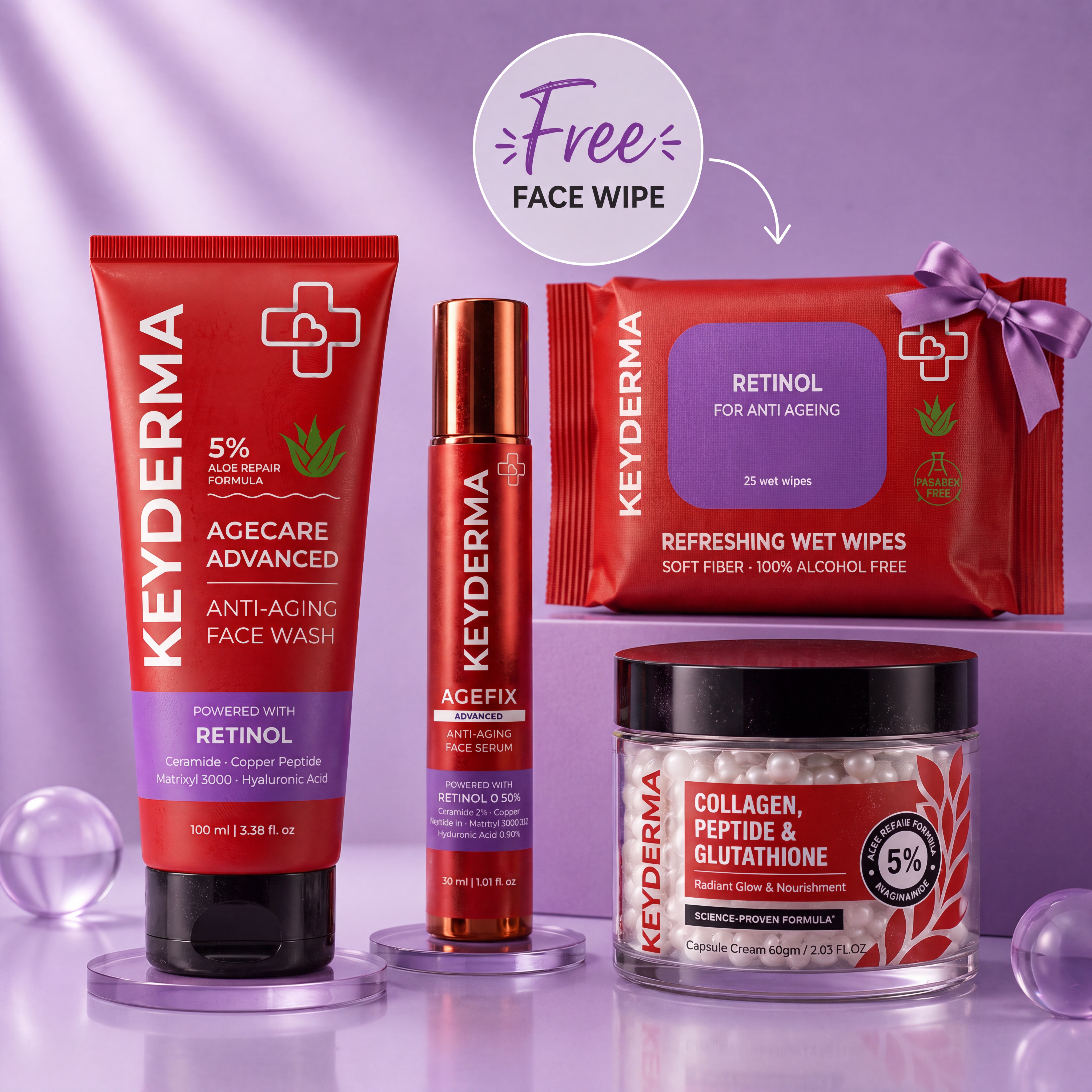 Anti-Ageing Range -3 Step (Face Wash + Face Serum + Face Cream + Free Wipes)