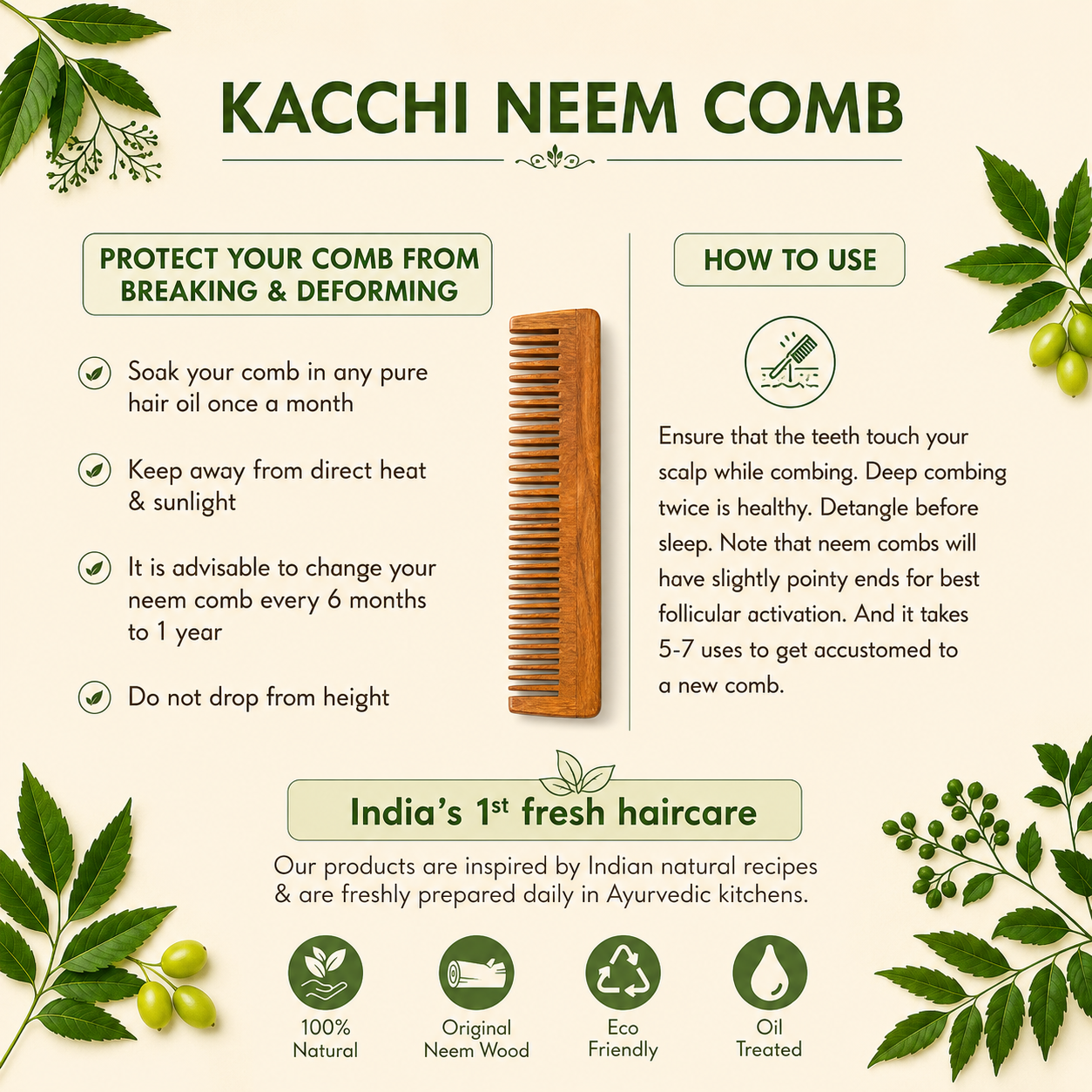 Kacchi Neem Wooden Comb